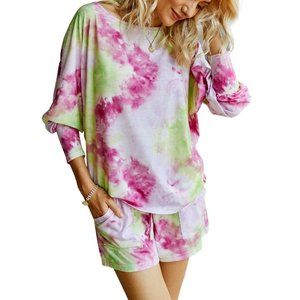 TIE Dyed Loungewear. Watermelon/Lime Top/Shorts. Long Sleeve